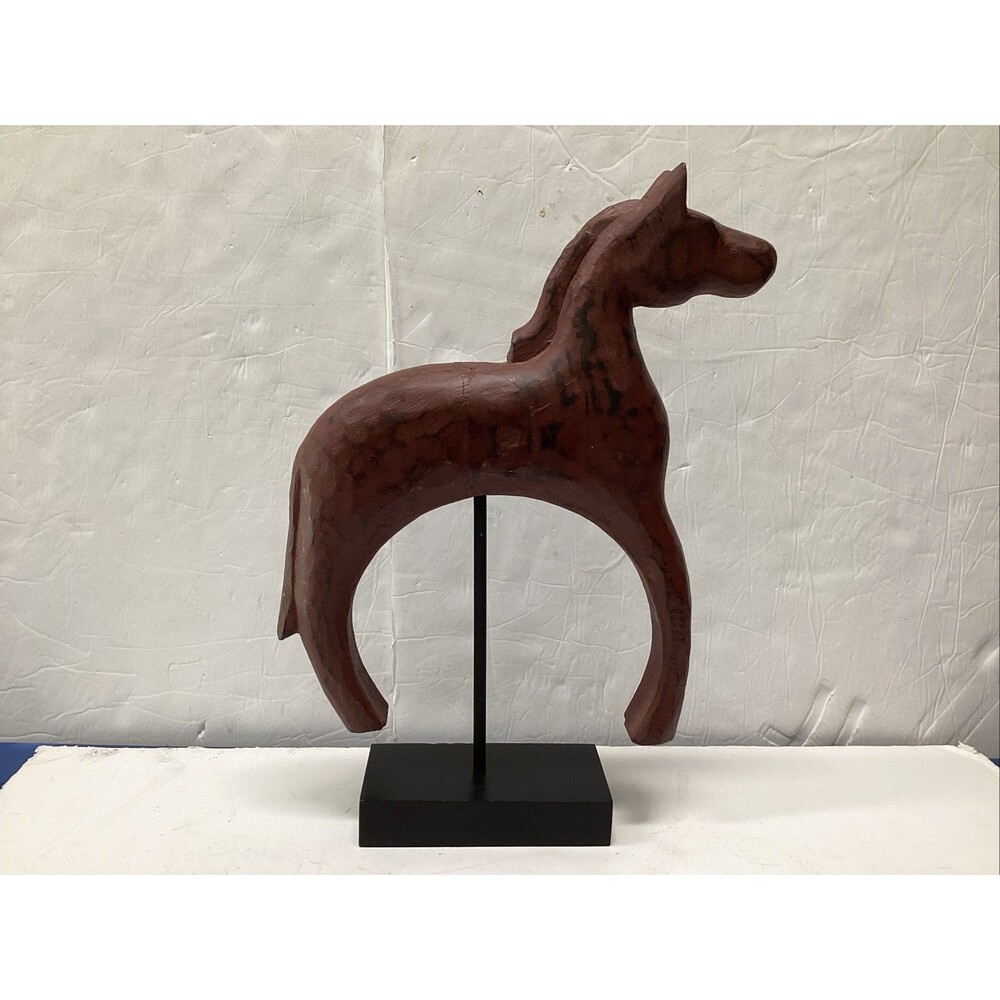 hand carved wooden horse sculpture statue stand 16”